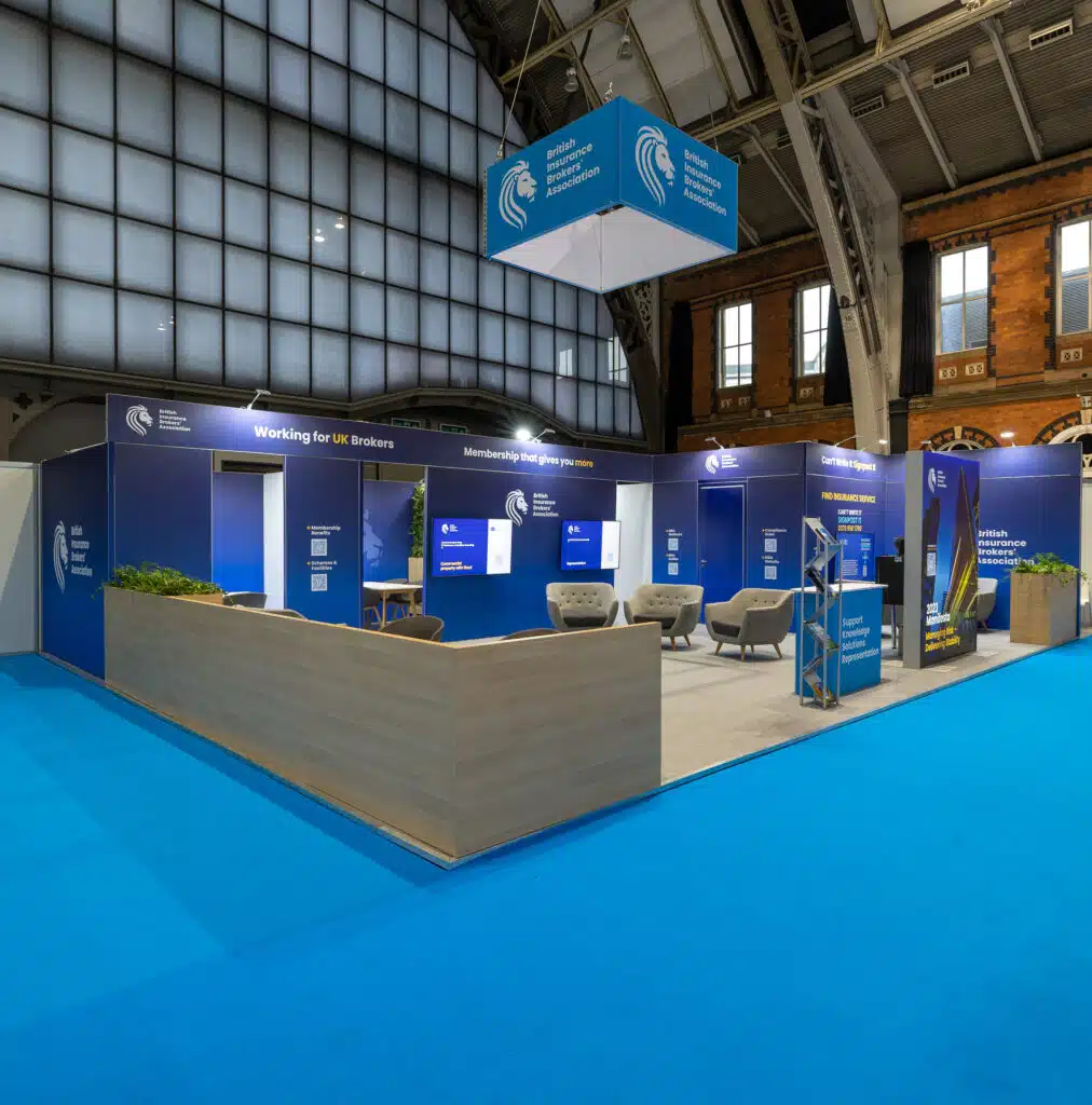 BIBA branded exhibition stands and hanging banner