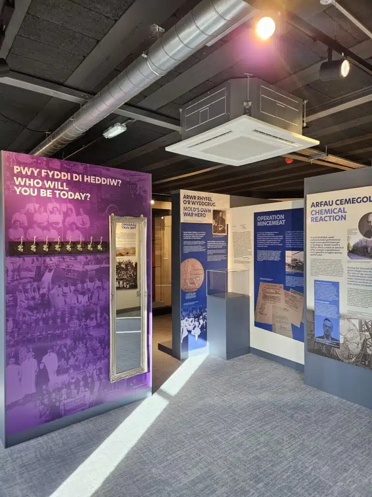 Freestanding exhibition panels at Mold Museum