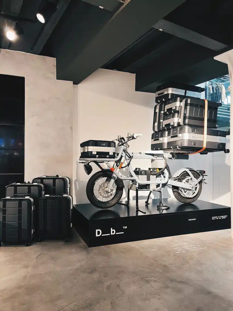 DB Luggage motorbike and luggage display on a branded plinth