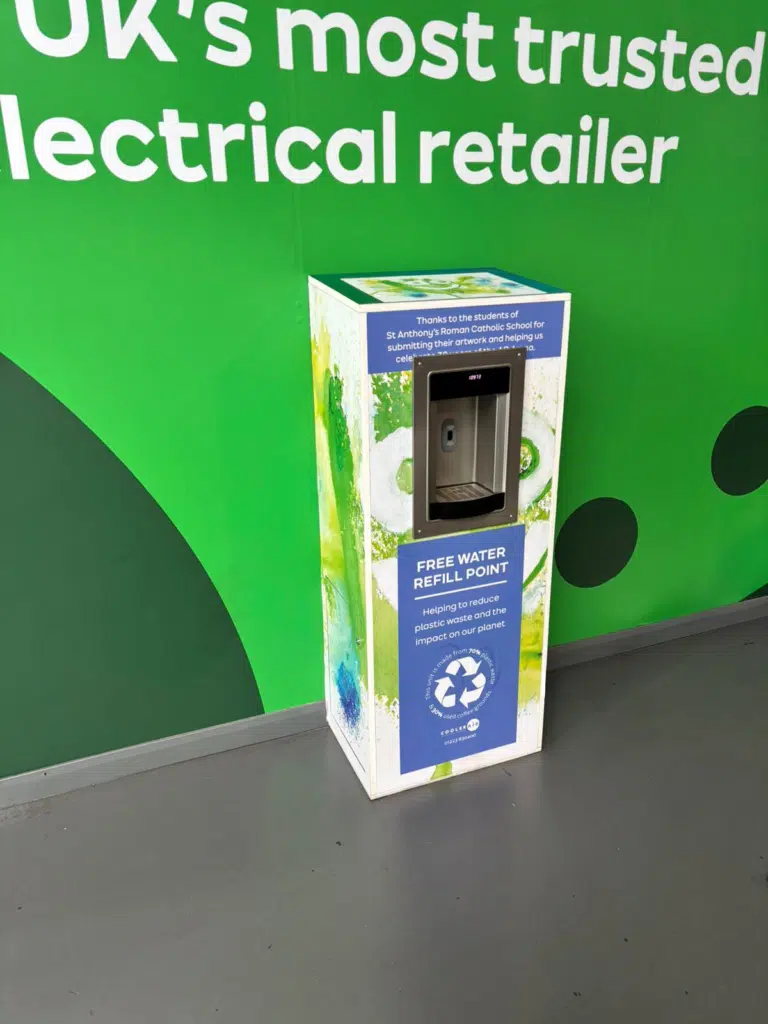 AO branded recycling point and wall graphic at AO Arena