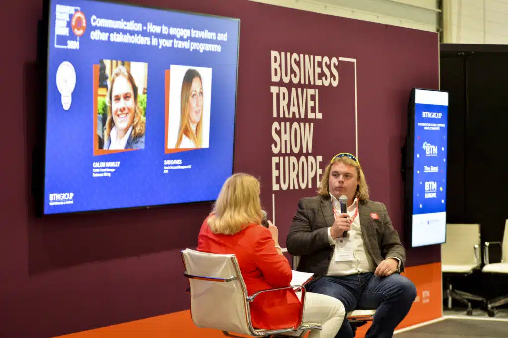 Branded speaker stage at Business Travel Show Europe