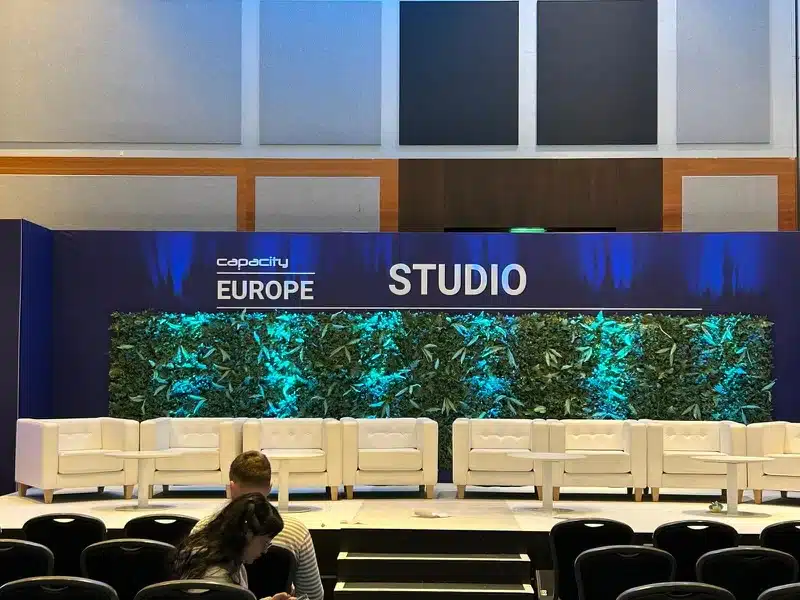 Capacity Europe studio stage with branded backdrop