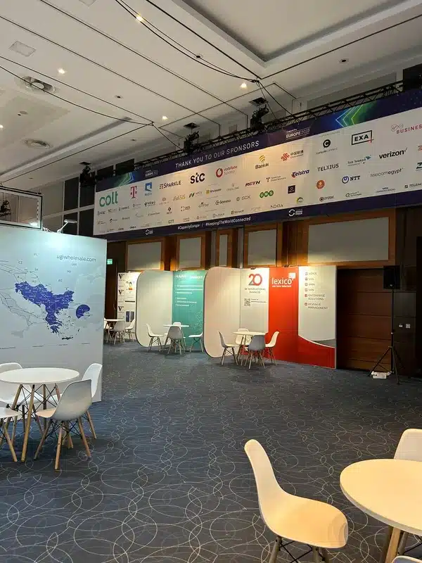 Exhibition hall with printed stands at Capacity Europe