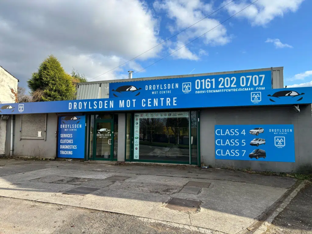 Droylsden MOT Centre with new blue exterior signage