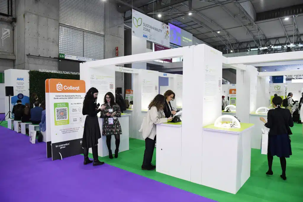 White modular exhibition stand at In-Cosmetics