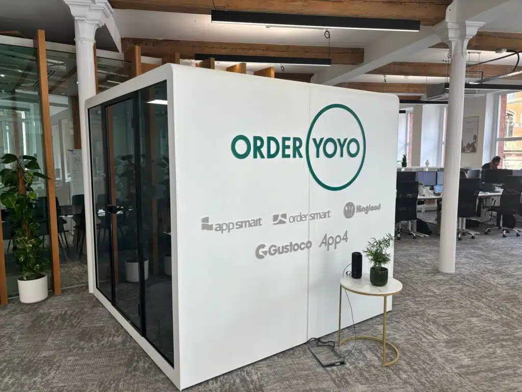 OrderYOYO branded meeting pod in an office