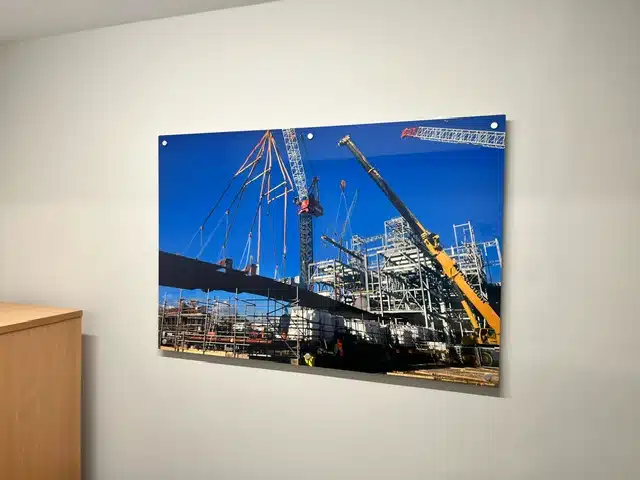 Printed crane photography wall panel at Rope and Sling Specialists
