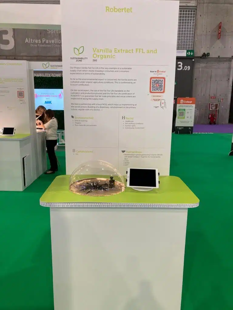 Product display plinth on an In-Cosmetics exhibition stand
