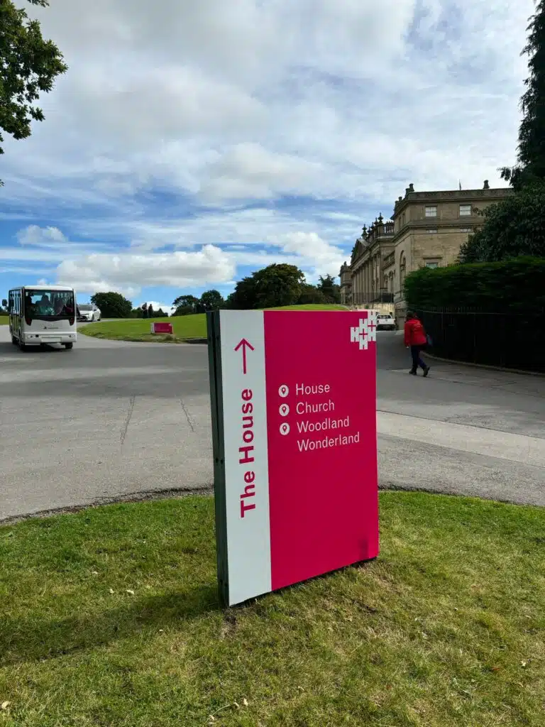 Freestanding wayfinding sign in the grounds of Harewood House