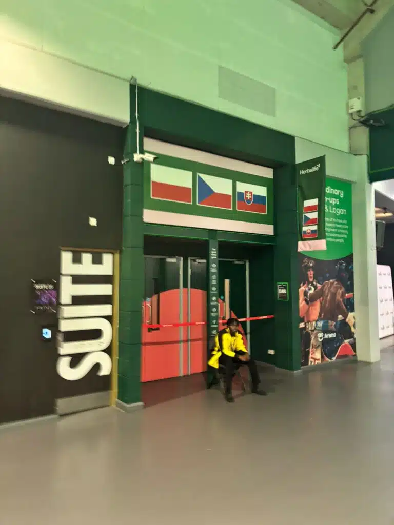 Arena suite entrance with Herbalife branded graphics