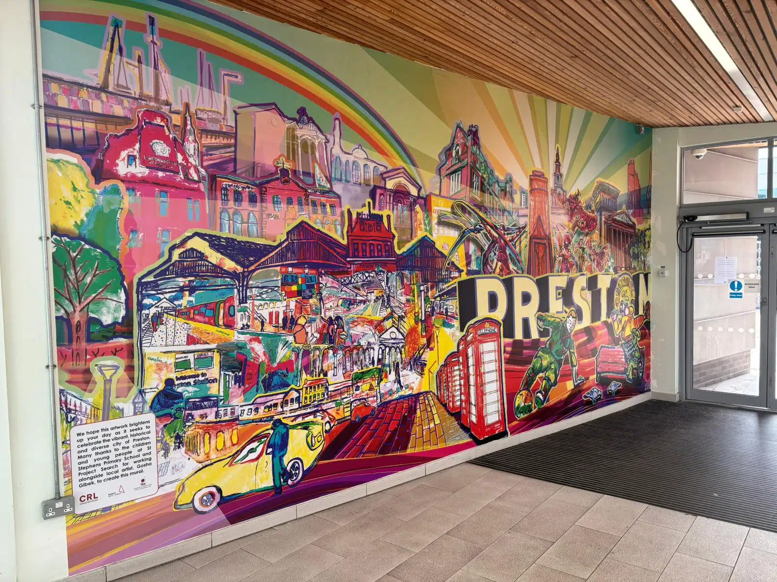 Preston-themed wall mural at the Preston train station entrance